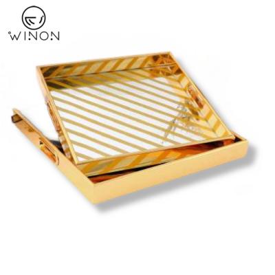 China Table Use New Arrival MDF Frame With Rectangle Sharp Storage UV Glass Display Serving Tray Set With Handle For Jewelry And Cosmetics for sale