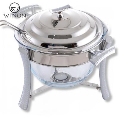 China Eco-friendly Stainless Steel Restaurant Equipment Home Kitchen Round Pad Food Soup Warmer Stove Chafing Dishes with Spoon for Catering for sale