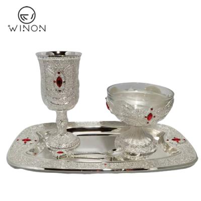 China Ice Cream Bowl India Set Dessert Peacock Design High Zinc Alloy Ice Cream Bowl Cup With 12.5 Tray Silver Plated for sale