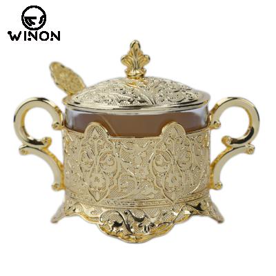 China 2022 Viable Arabic Turkey Kitchen Decorative Canister Finial Around Sugar Cup With Spoon for sale