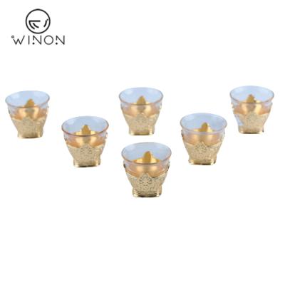 China Luxury Golden Stocked Dish Drinkware Cup Glass Set 12pcs Arabic Coffee Mug for sale