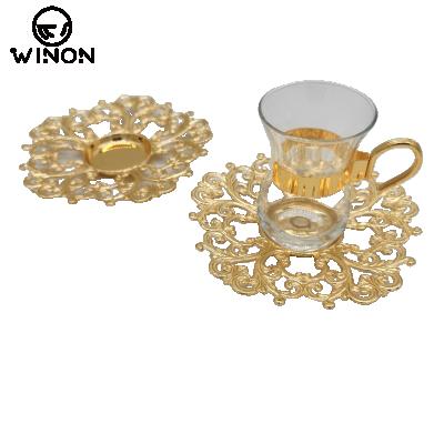 China Fashion Sustainable Design Gold Plated Table Mind Cups Black Tea Cup And Saucer Coasters for sale