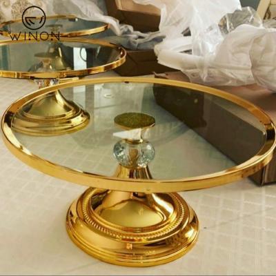 China European Middle East Minimalist Hot Selling Wedding Cake Stands Glass Food Cake Dessert Dish Set with Gold Stand and Decor for sale