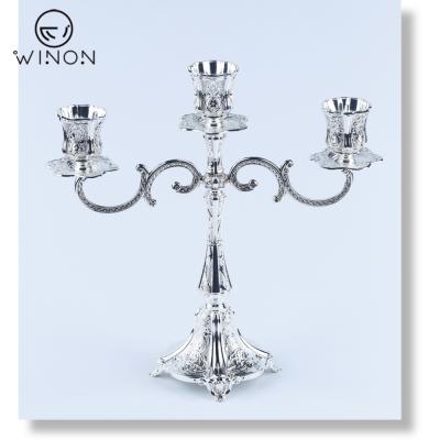 China Europe Retro Metal Candle Holder 3 Arm Wedding Prop Candlesticks For Dinner Hotel Home for sale