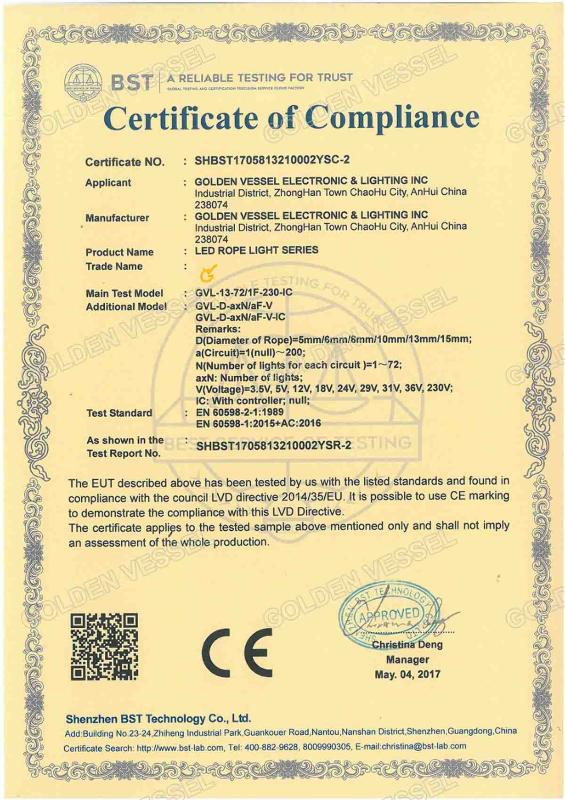 CE - Chaohu Golden Vessel Electronic & Lighting Inc.