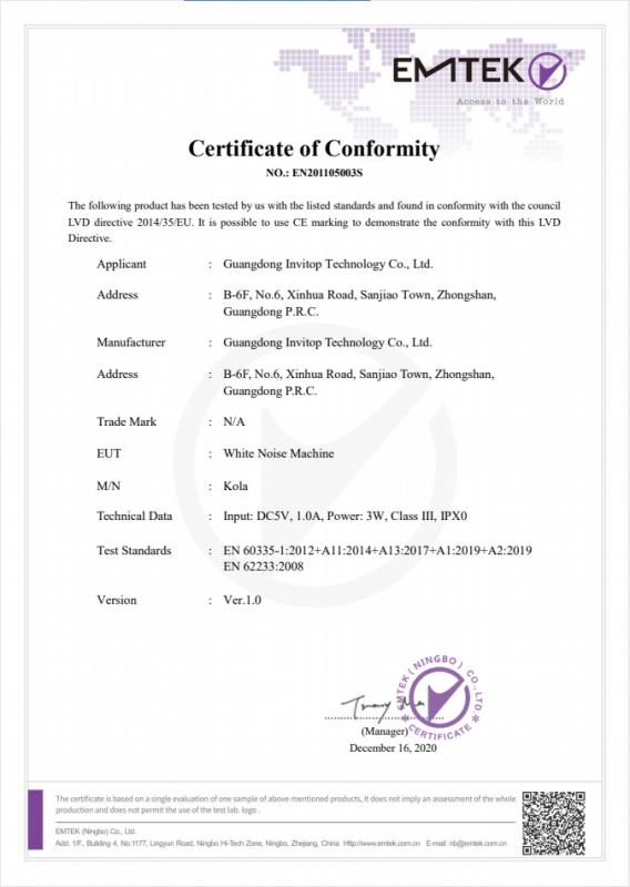 CE - Guangdong Invitop Technology Co., Ltd.