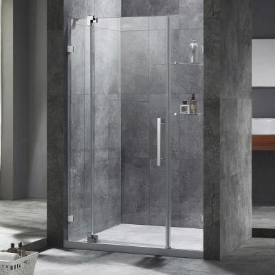 China Quiet Modern Frameless Chrome Single Pivot Tempered Glass Corner Bathroom Operation Shower Glass Door for sale