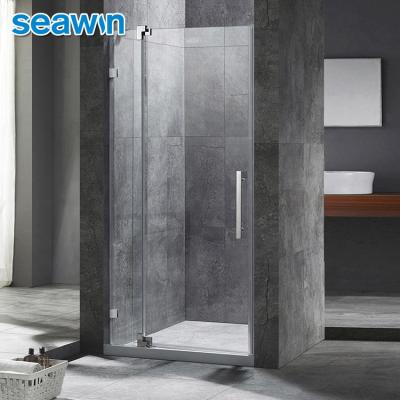 China SeaWin Frameless Modern Luxury Hotel Corner Clear Tempered Glass Single Swing Pivot Shower Door for sale