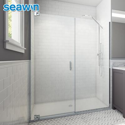 China Modern Custom Corner Frameless Bathroom Walk In Tempered Glass Pivot Swing Shower Door for sale