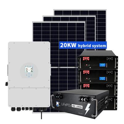 China Industrial Commercial Solar Power Panel Use 3 Phase 20kw Hybrid Solar Power System With Lithium Ion Batteries for sale