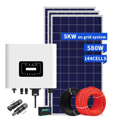 China Home All Outdoor IP65 10KW 15KW 20KW 30KW Complete House On Grid Solar Power System 5KW With Solar Kits for sale