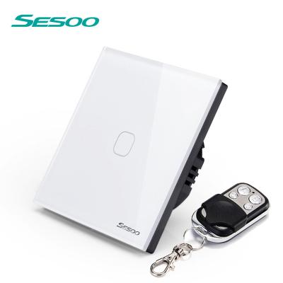 China Crystal Glass Switch SESOO 220v Wireless Electric Remote Control Switch Panel Crystal Glass Touch Wall Switch for sale