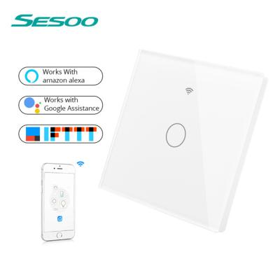 China Crystal Glass Touch Switch SESOO Smart Home Phone Wifi Controlled110V 240V Light Electric Relay Alexa Wall 1 Band 1 Way Wifi Switch for sale