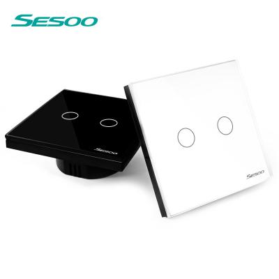 China Crystal Glass Touch Switch EU/UK SESOO Standard Hotel Switch 2 Band 1 Way Fashion Light Key Plate Switch for sale