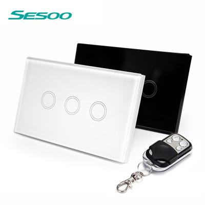 China SESOO USA Wall Light Touch Panel Luxury Waterproof Led Electric Wireless Remote Control Switch SESOO USA Glass RF Digital Remote Control Switch for sale