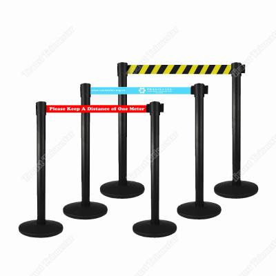 China Black Retractable Belt Barrier Rack Queue Stands Post Curb Barriers 2.3-3.6m Length/4.8cm Width for sale