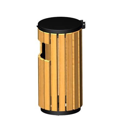 China Sustainable Outdoor Steel Slat And Pine Wood Material Receptacle Holding Ash Bin, Trash Litter Bin for sale