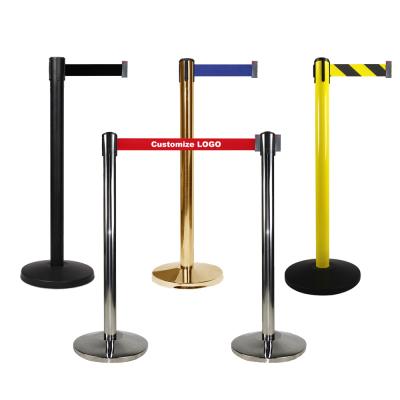 China Manufactorying airport use queue control barriers crowd control support post with retractable belt 2.3-3.6m length/4.8cm width for sale