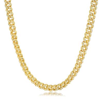 China High Quality Hiphop Jewelry 18k Gold Iced Out 925 Sterling Silver Necklace Miami Crystal Cuban Link Hip Hop Chain Necklace for sale