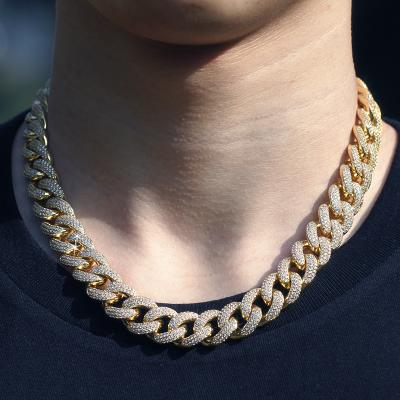 China Hiphop In Stock 15mm Width Cuban Chain With Diamond Custom Miami Gold Hip Hop Jewelry Necklace for sale