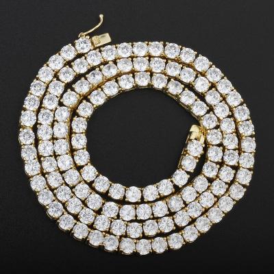 China Hiphop Wholesale Hip Hop Jewelry Mens and Womens Zircon Diamond Cz Iced Out Sliver Gold Tennis Chains Necklace for sale