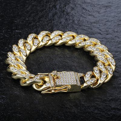 China Hip Hop Bracelet Jewelry Men's Cuban Link Bracelet Hiphop Fork 15 Mm Hip Hop Diamond Iced Out Cuban Prong for sale