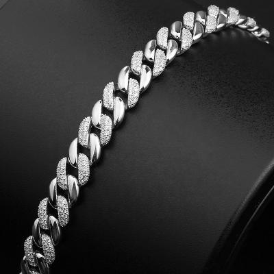 China 2022 Hot Sale 14k 18k Gold Plated 925 Sterling Silver Hip Hop Mens Jewelry Fashion Cuban Chain Iced Out Diamond Bracelet for sale