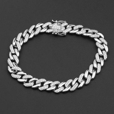 China Hiphop 5A Zircon 18k Gold Plated Cuba Link Bracelet Silver Hip Hop Men's Bracelet Jewelry for sale