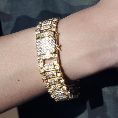 China Hip Hop 15mm Gold Plated Hip Hop Hitter Bracelets Iced Out Miami Cuban Link Chain Bracelet For Men Jewelry Wholesale for sale