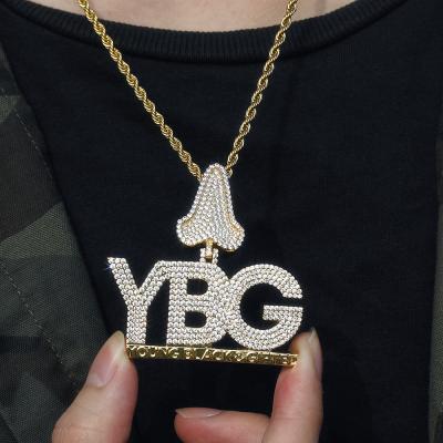 China Hiphop Mens Hips Hops 18k Gold Plated Iced Out Zircon Pendant Brass Letter Necklace Pendant Necklace for sale