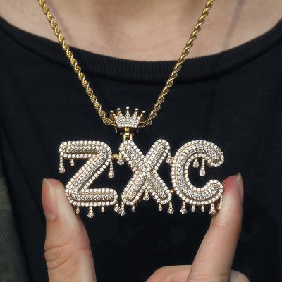 China Hot Sale Hiphop Personalized Custom Hip Hop Names Necklace Iced Out Bling Bling Zircon CZ Letter Pendant Necklace for sale