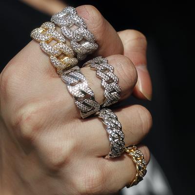 China Wholesale Custom Jewelry CLASSIC Fashionable Women's Finger Ring 18k Gold Plated Zircon Iced Out Cuban Link Chain Rings for sale