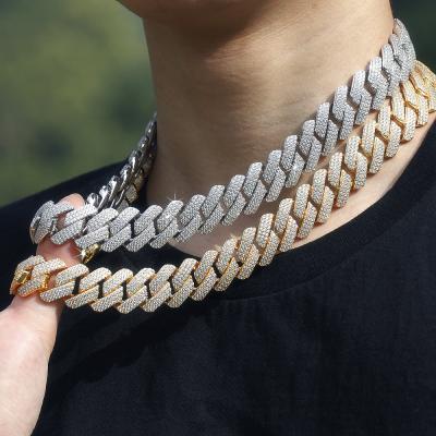 China Hot Hiphop Design New Hips Hops Iced Out Cuban Chain Necklace Cuban Chain Sliver Gold Full Zircon Bling Inlay Necklace for sale