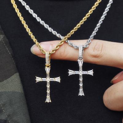 China Hip Hop Hip Hop Cubic Zircon Pendant Cross Pendant Necklaces 18k Gold Plated Iced Out Necklace For Women Men Jewelry for sale