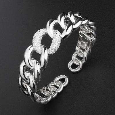 China Luxury high quality open cuff jewelry silver 18k gold plated chain bracelet and cuban bracelets for women men for sale