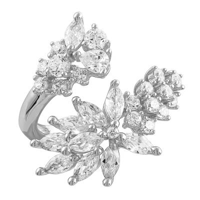 China FASHIONABLE Leaves Jewelry Ladies Women With Unequal Zircon Engagement Ring Silver For Girls for sale