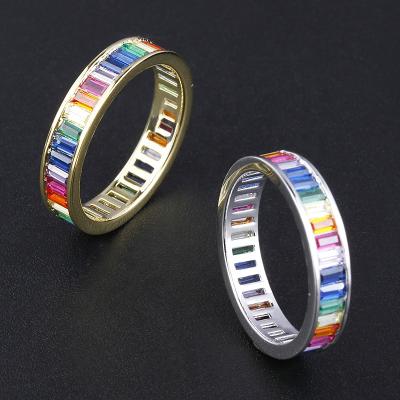 China CLASSIC Hot Sale 18k Gold Plated Jewelry Womens Ring Baguette 925 Sterling Silver Colorful Eternity Ring for sale