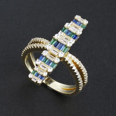 China Fashion 925 Sterling Silver Zirconia Fine Jewelry Hot Selling Blue Green Engagement Rings For Women for sale