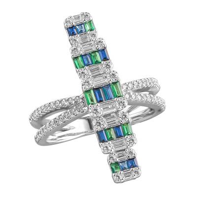 China Customized FASHIONABLE 18k Gold 925 Sterling Silver Diamond Jewelry Women Rings Blue Green Zircon for sale