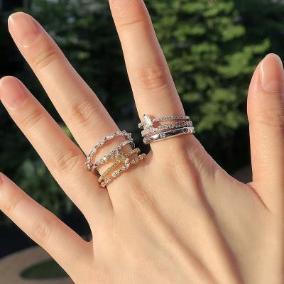 China CLASSIC Design Ring For Women Full Diamond Thin Stacking Rings 18K Gold Plated Shiny Zircon Ring for sale