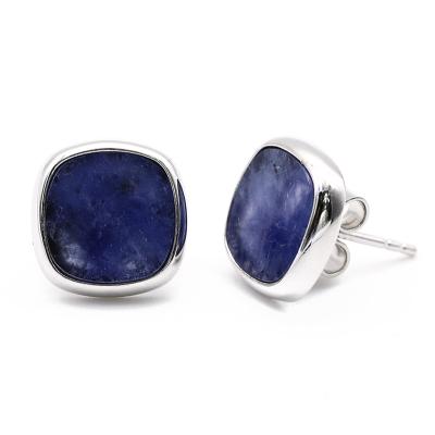 China Minimalist 18k 925 Sterling Silver Women's Gold Stud Earrings For Women CLASSIC Tasty Lapis Lazuli for sale