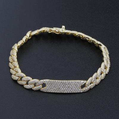 China Hiphop Accept Logo Customized Latest Products Hip Hop Cuba Zircon Plated Gold Bracelet Men for sale