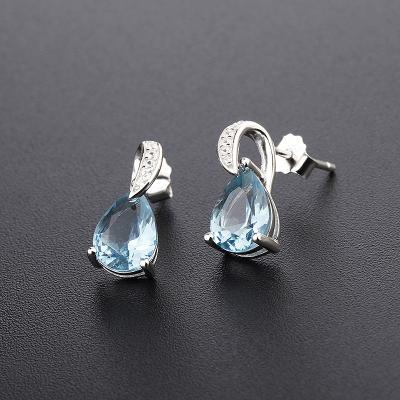 China Natural Light Blue Punk Topaz Gemstone Charm Earrings Set Modern Light Gemstone Zircon Pendant for sale