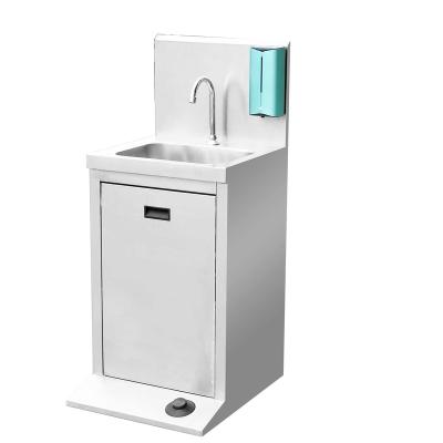 China Free Standing 304 Stainless Steel Foot Operated Commercial Kitchen Faucet Portable Hand Wash Sink With Water Tanks for sale