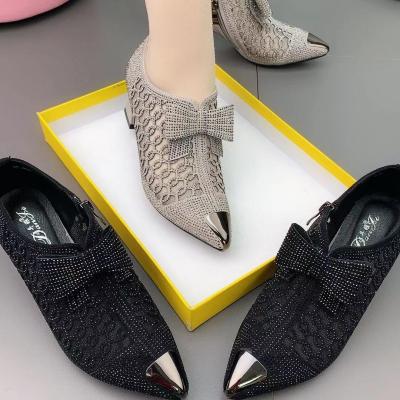 China 2021 Autumn New All-match Chunky Heel Women's Single Cavity Anti-slippery Mesh Shoes Mid-Heeled Led Sandals Black Women's Zipper Shoes for sale