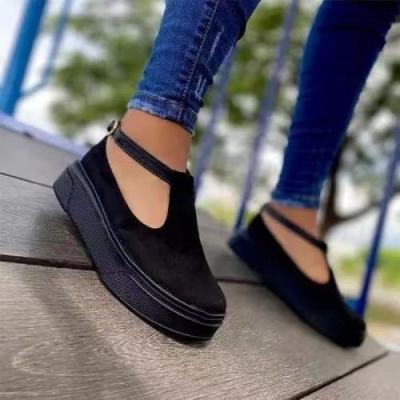 China 2022 Anti-slippery women's sneakers fashion thick PU suede single strap walkingother blue black red pink fashionable shoes for sale