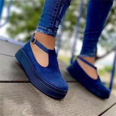 China 2022 Ladies Casual Shoes T-shaped Platform T-shaped Platform Anti-slippery Thick PU Suede Fashion Sports Unique Walking Shoes for sale