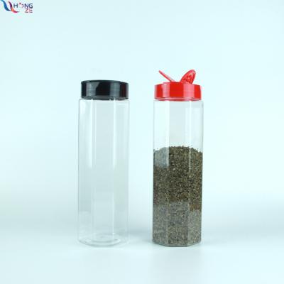 China 700ml Large Sustainable Transparent Octagonal Plastic Spice Shaker Jars Bottles Containers With Red Flip Top Cap For Storing Spice And Powders for sale