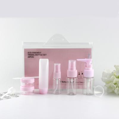 China 6pcs Airline Portable Eco-friendly Plastic Wife Hot Selling Travel Bottle Set Cosmetic Packaging Kit 7days For Gift for sale