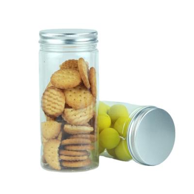 China 400ml food grade transparent pet plastic jars for food packaging cylinder cookies jar for candies for sale